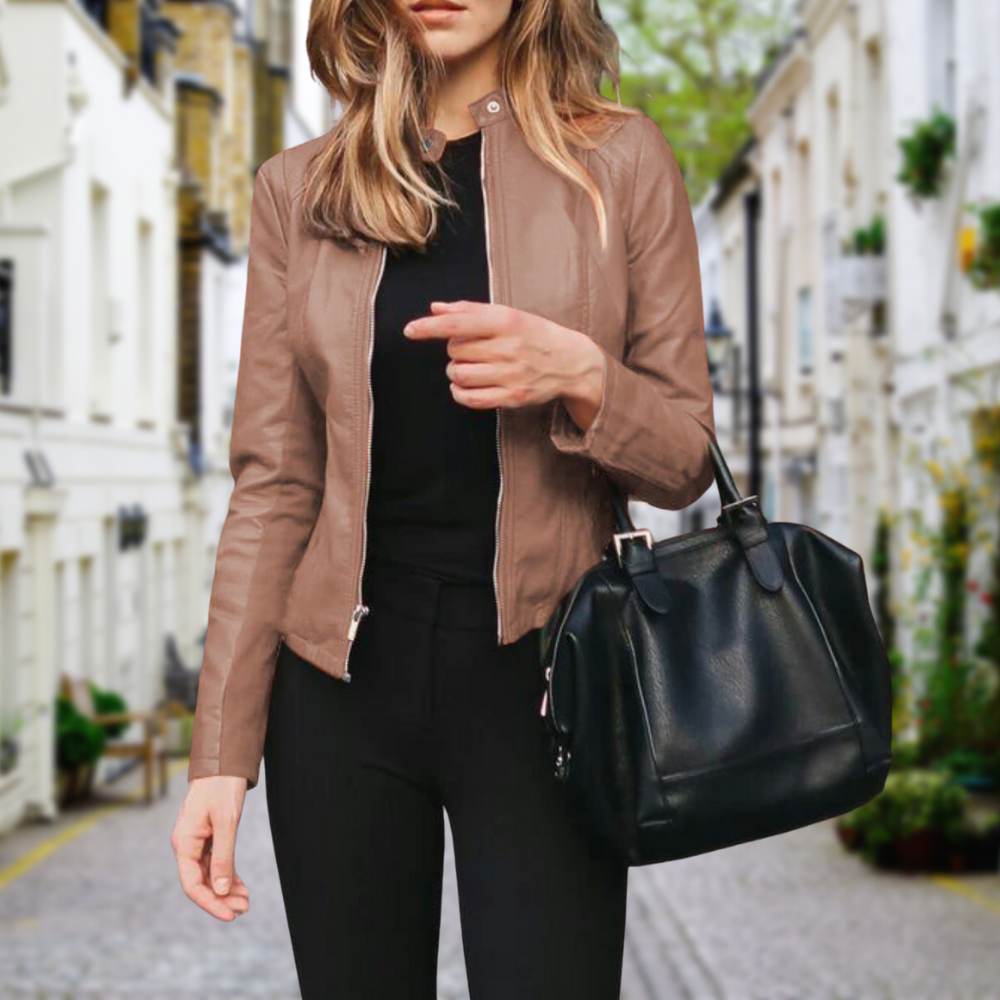 Thalia | Women Faux Leather Biker Jacket Black Camel Navy Olive