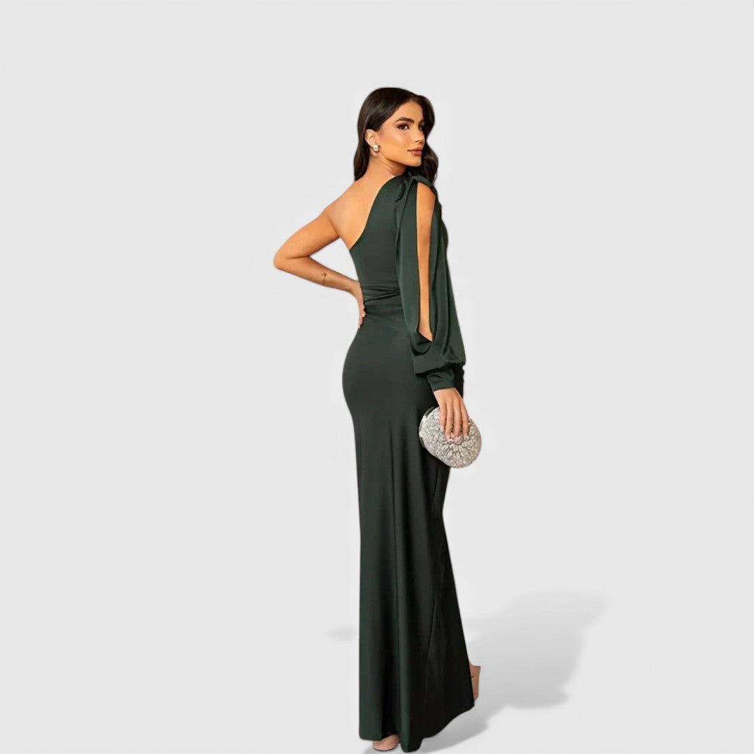 Isadora | Long Sleeve Satin Maxi Dress Wedding Guest Evening