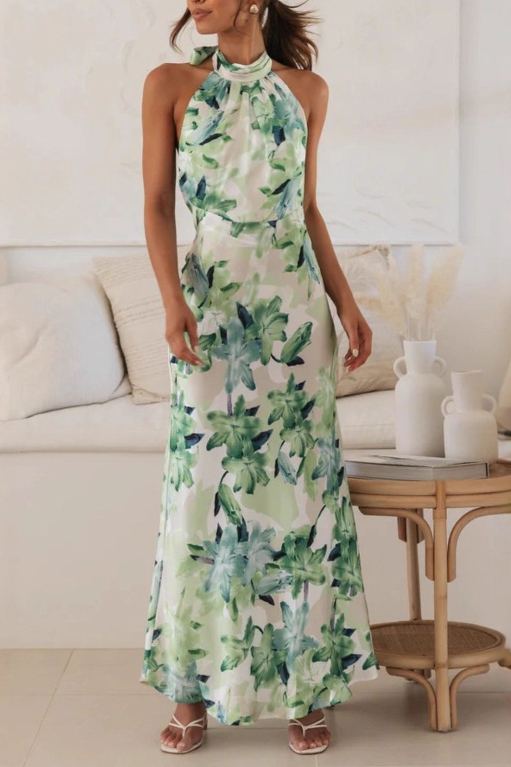 Josephine | Floral Halter Neck Maxi Dress With Slit