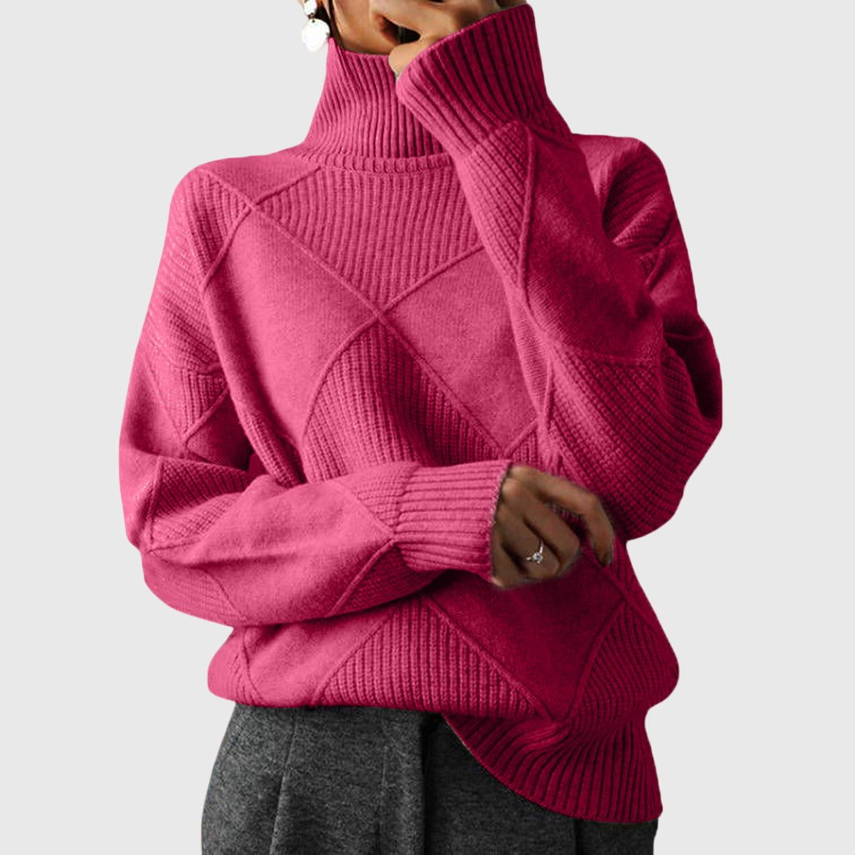 Romilly | Beige White Green Red Chunky Roll Neck Jumper — Rose