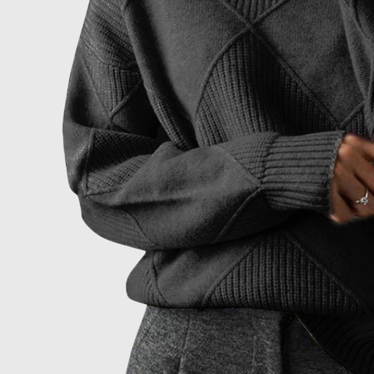 Romilly | Beige White Green Red Chunky Roll Neck Jumper