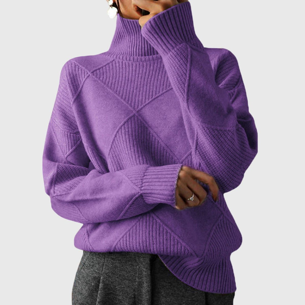 Romilly | Beige White Green Red Chunky Roll Neck Jumper — Violet