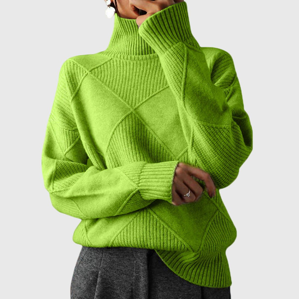 Romilly | Beige White Green Red Chunky Roll Neck Jumper — Green