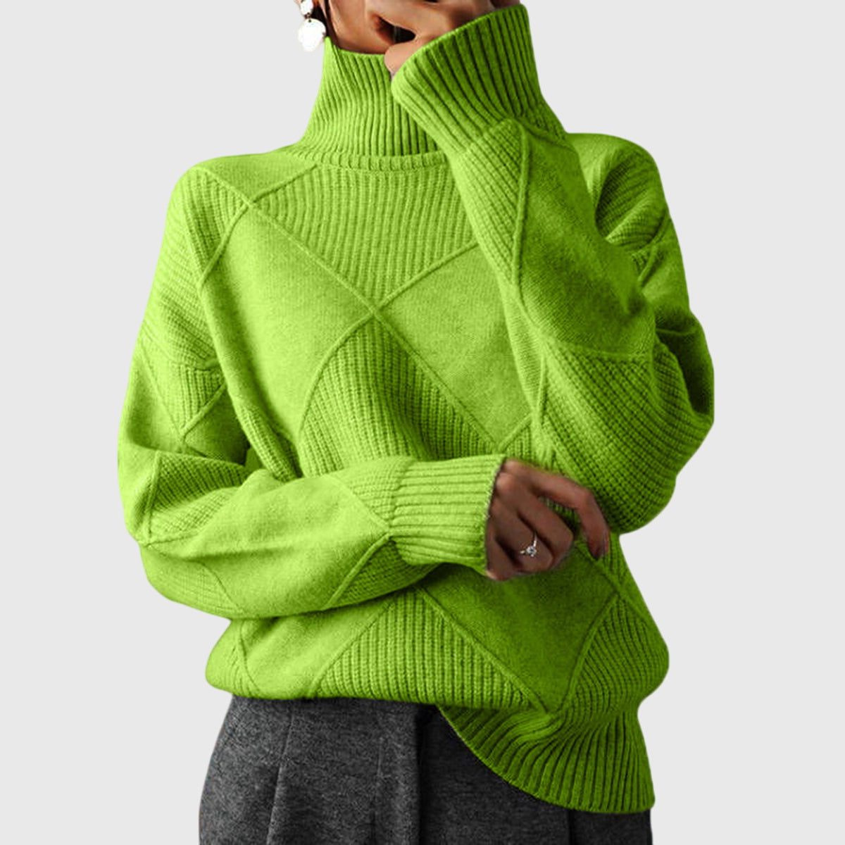 Romilly | Beige White Green Red Chunky Roll Neck Jumper — Green