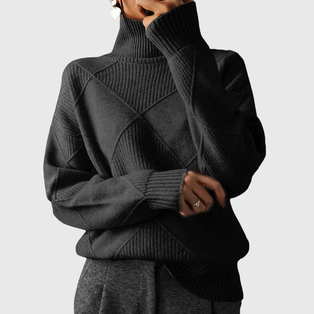 Romilly | Beige White Green Red Chunky Roll Neck Jumper — Black