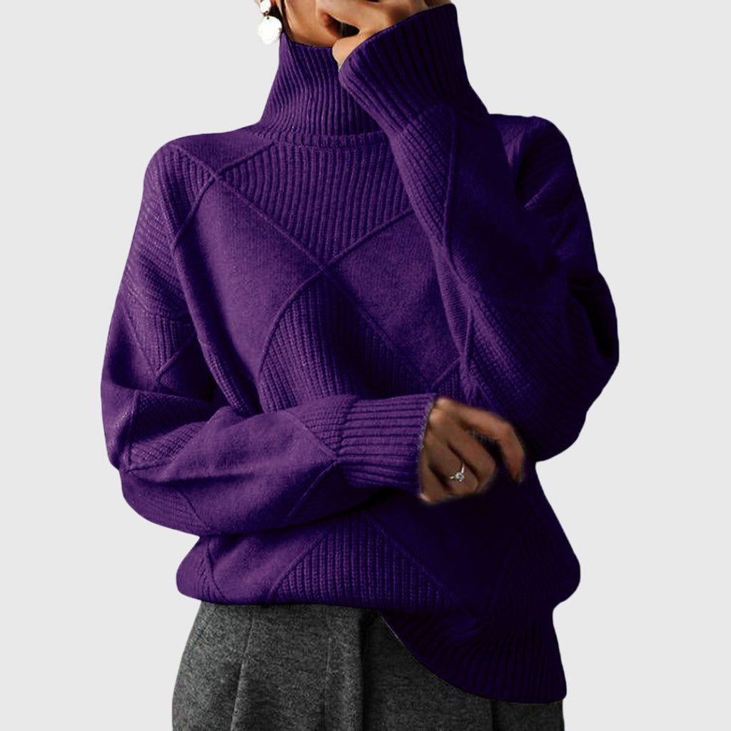 Romilly | Beige White Green Red Chunky Roll Neck Jumper — Purple