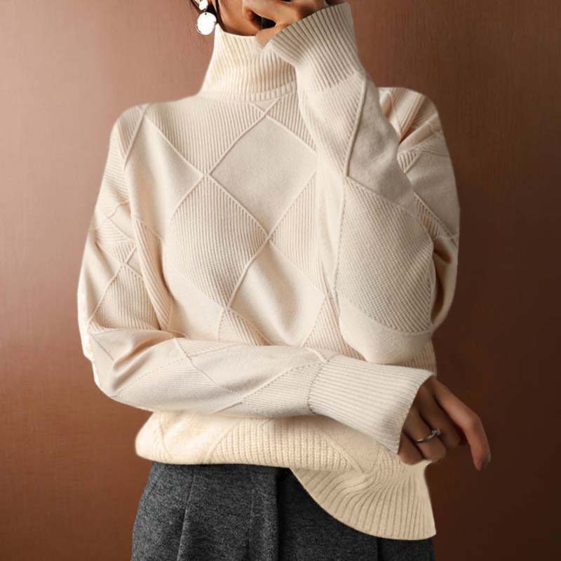 Romilly | Beige White Green Red Chunky Roll Neck Jumper — White