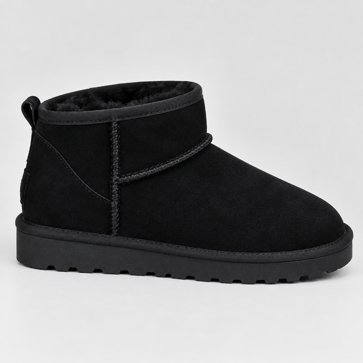 Tamsin | Flat Black Leather Ankle Boots For Winter — Black