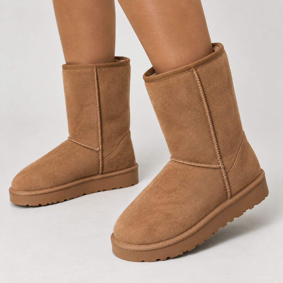Violaine | Warm Brown Suede Wide Calf Winter Boots