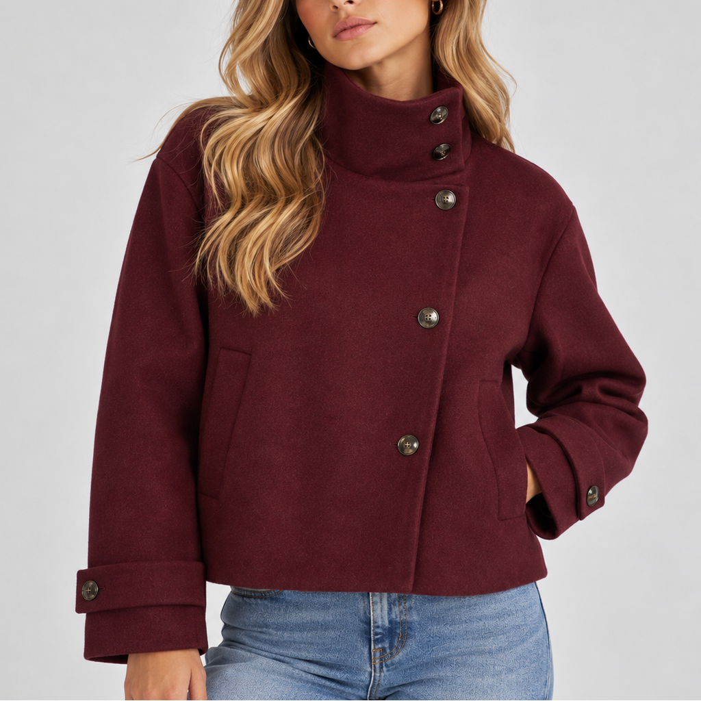 Eloise | Faux Fur Trim Cropped Puffer Jacket Coat — Red