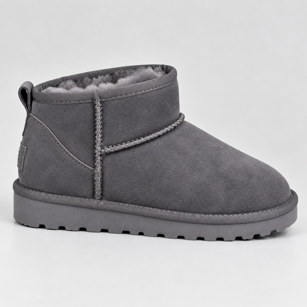 Tamsin | Flat Black Leather Ankle Boots For Winter — Gray