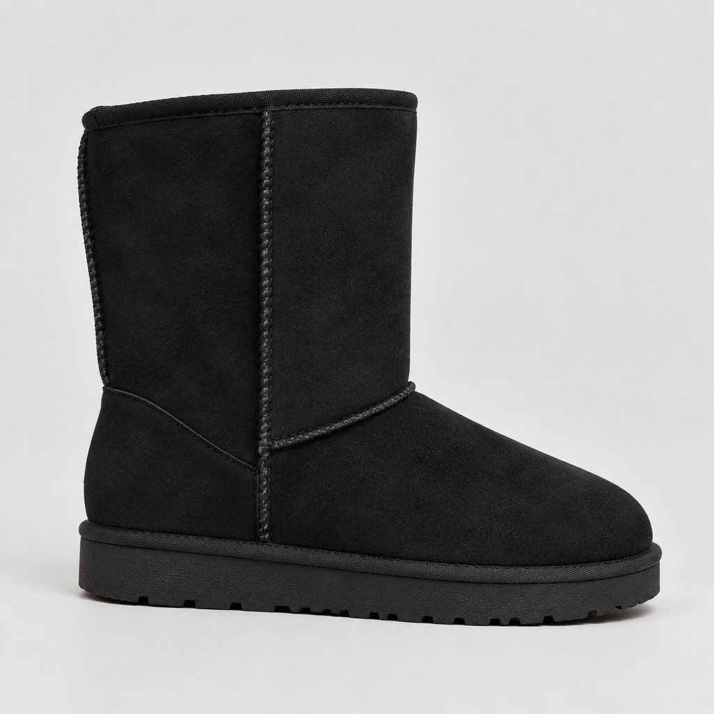Violaine | Warm Brown Suede Wide Calf Winter Boots — Black