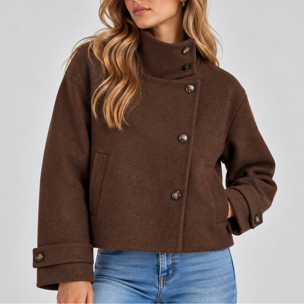 Eloise | Faux Fur Trim Cropped Puffer Jacket Coat — Brown
