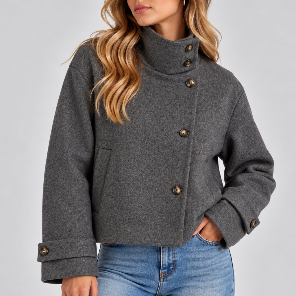 Eloise | Faux Fur Trim Cropped Puffer Jacket Coat — Gray