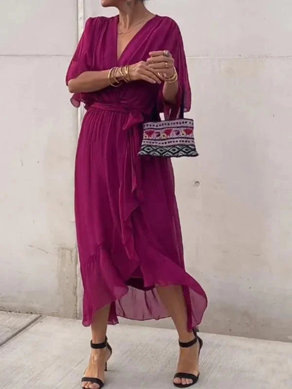 Fenella | Silk V-Neck Maxi Dress for Weddings & Evening Wear