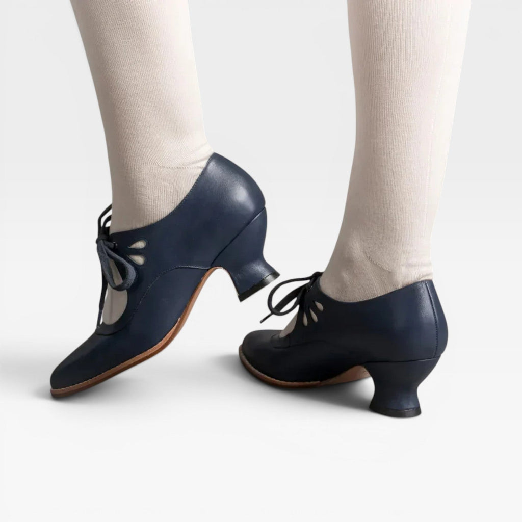 Tatiana | Silver Low Heel Lace-Up Pumps Vintage Leather Heels