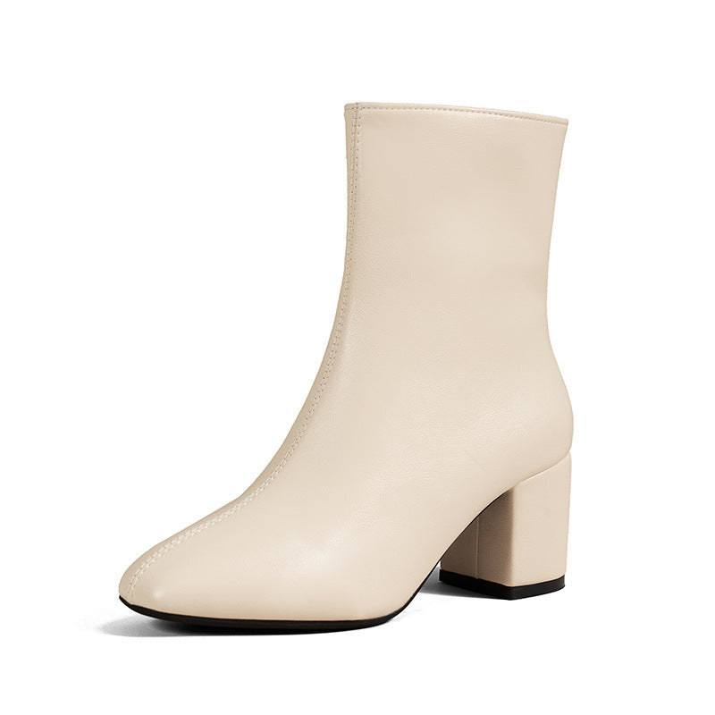 Camille | Black Low Block Heel Leather Ankle Boots