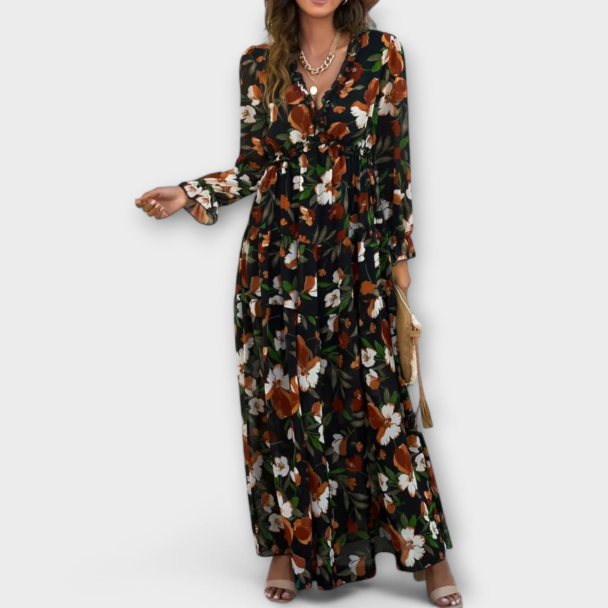 Celestine | Floral V-Neck Pleated Bridesmaid Maxi Dresses