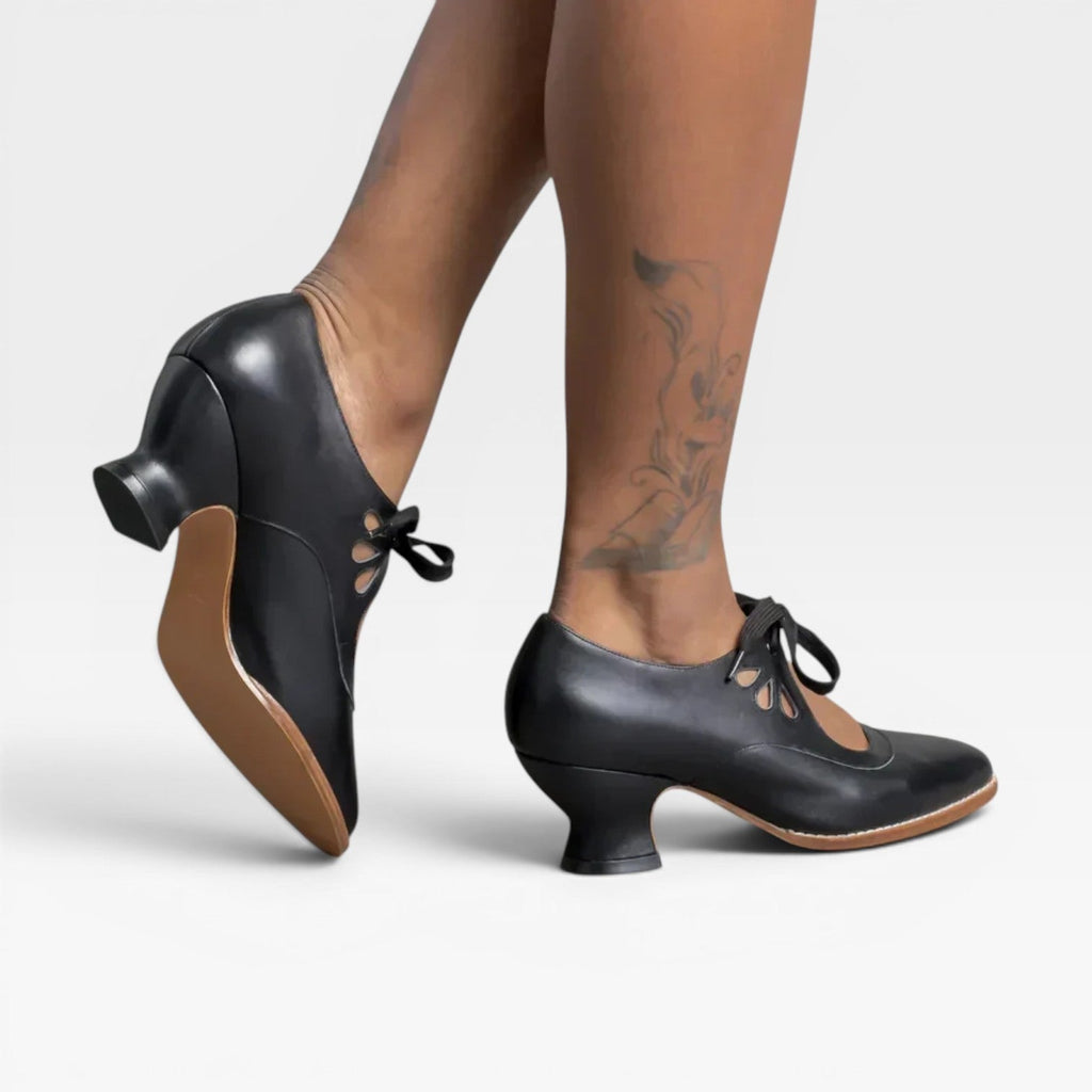 Tatiana | Silver Low Heel Lace-Up Pumps Vintage Leather Heels
