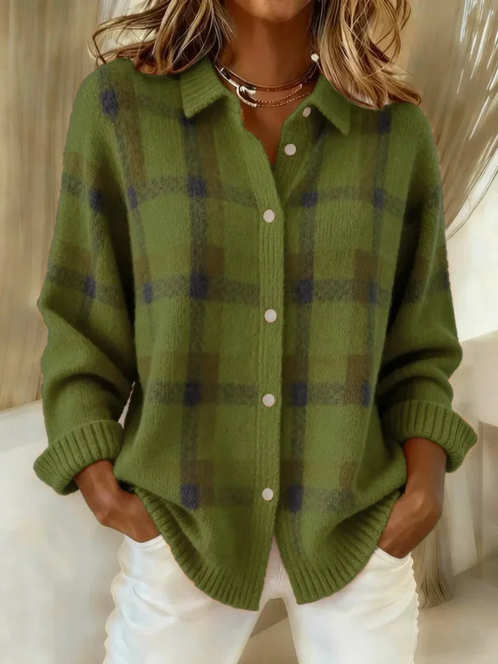 Lucienne | Plaid Knit Cardigan Sweater Collegiate Layer