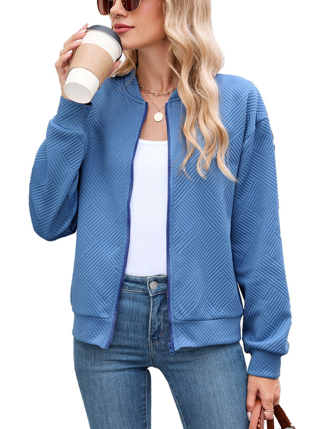 Clemence | Cropped Brown Quilted Leather Puffer Bomber Jacket — Blue