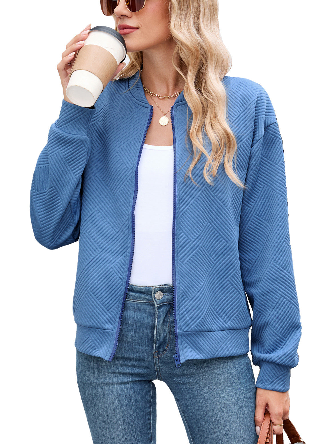 Clemence | Cropped Brown Quilted Leather Puffer Bomber Jacket — Blue