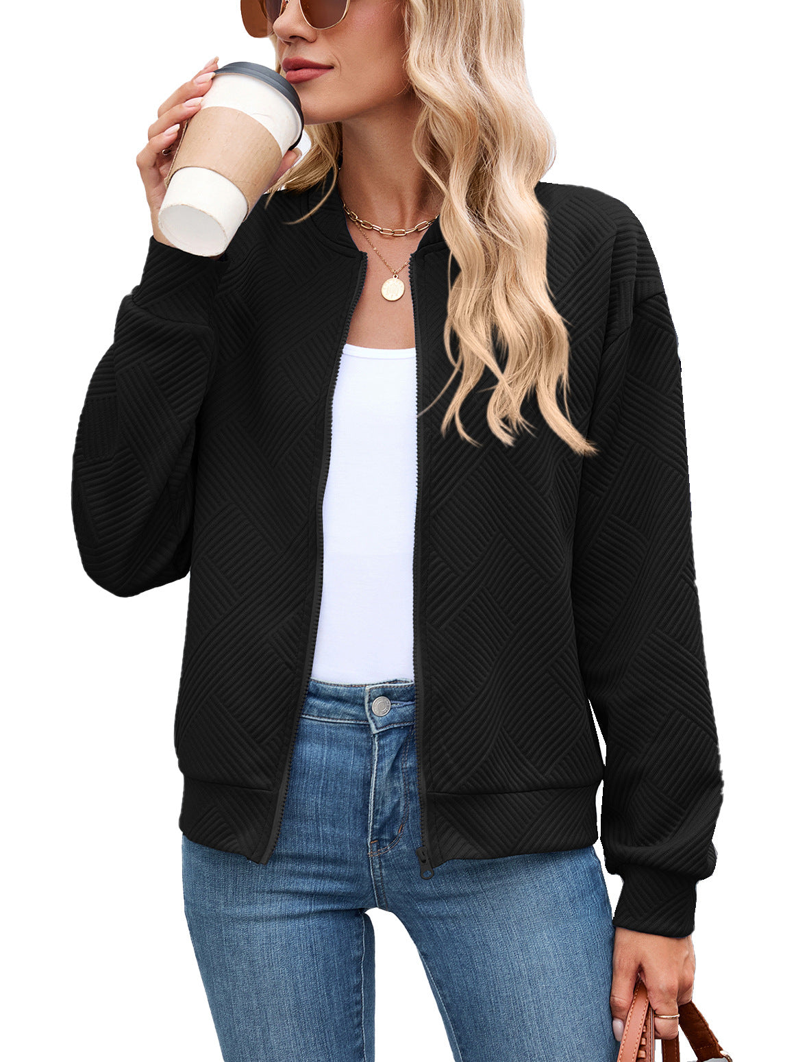Clemence | Cropped Brown Quilted Leather Puffer Bomber Jacket — Black