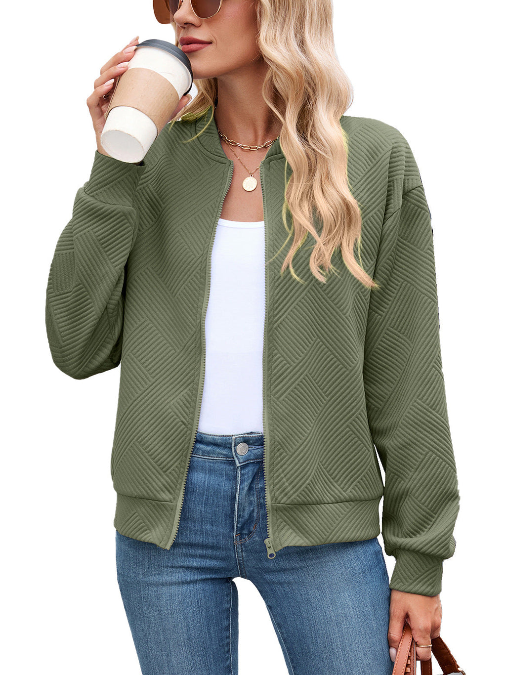 Clemence | Cropped Brown Quilted Leather Puffer Bomber Jacket — Green olive