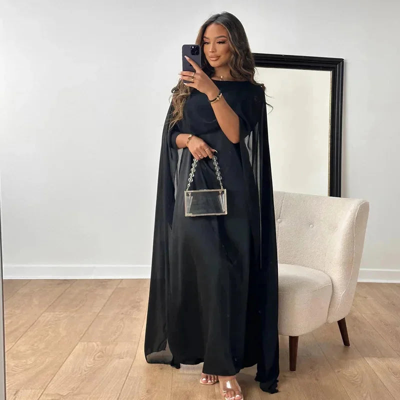 Georgiana | Lace Long Sleeve Maxi Winter Wedding Guest Dress — Black