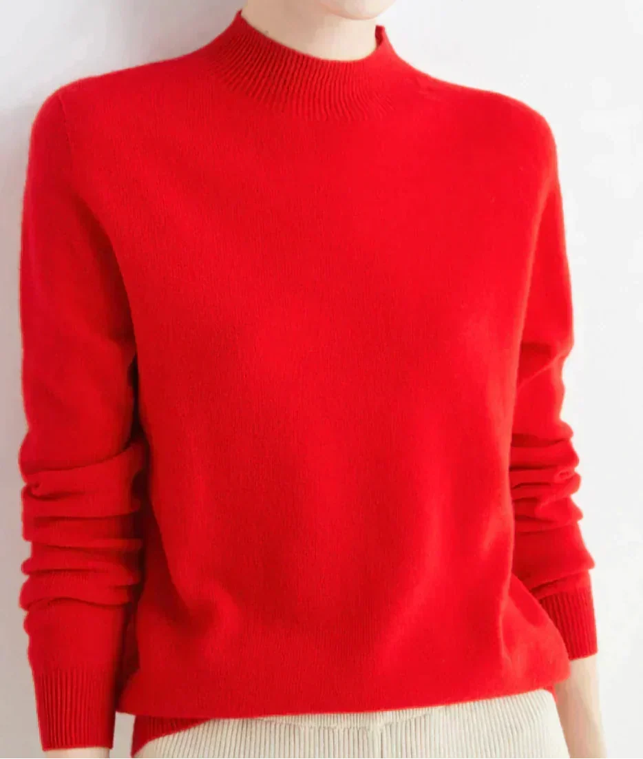 Quintessa | Cream Cashmere Wool Sweater Jumper — Red