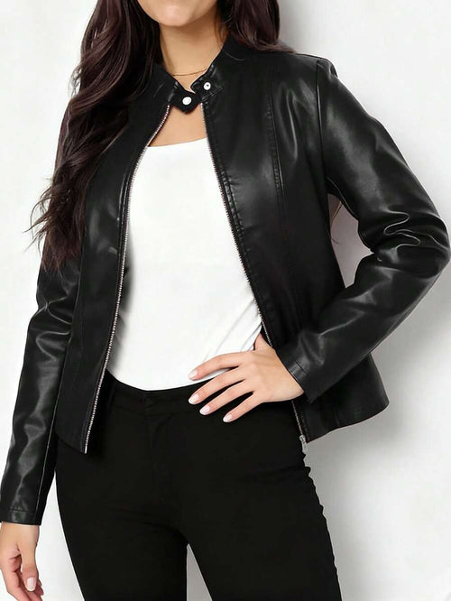 Aurelia | Faux Leather Biker Jacket Black Casual Layering — Black