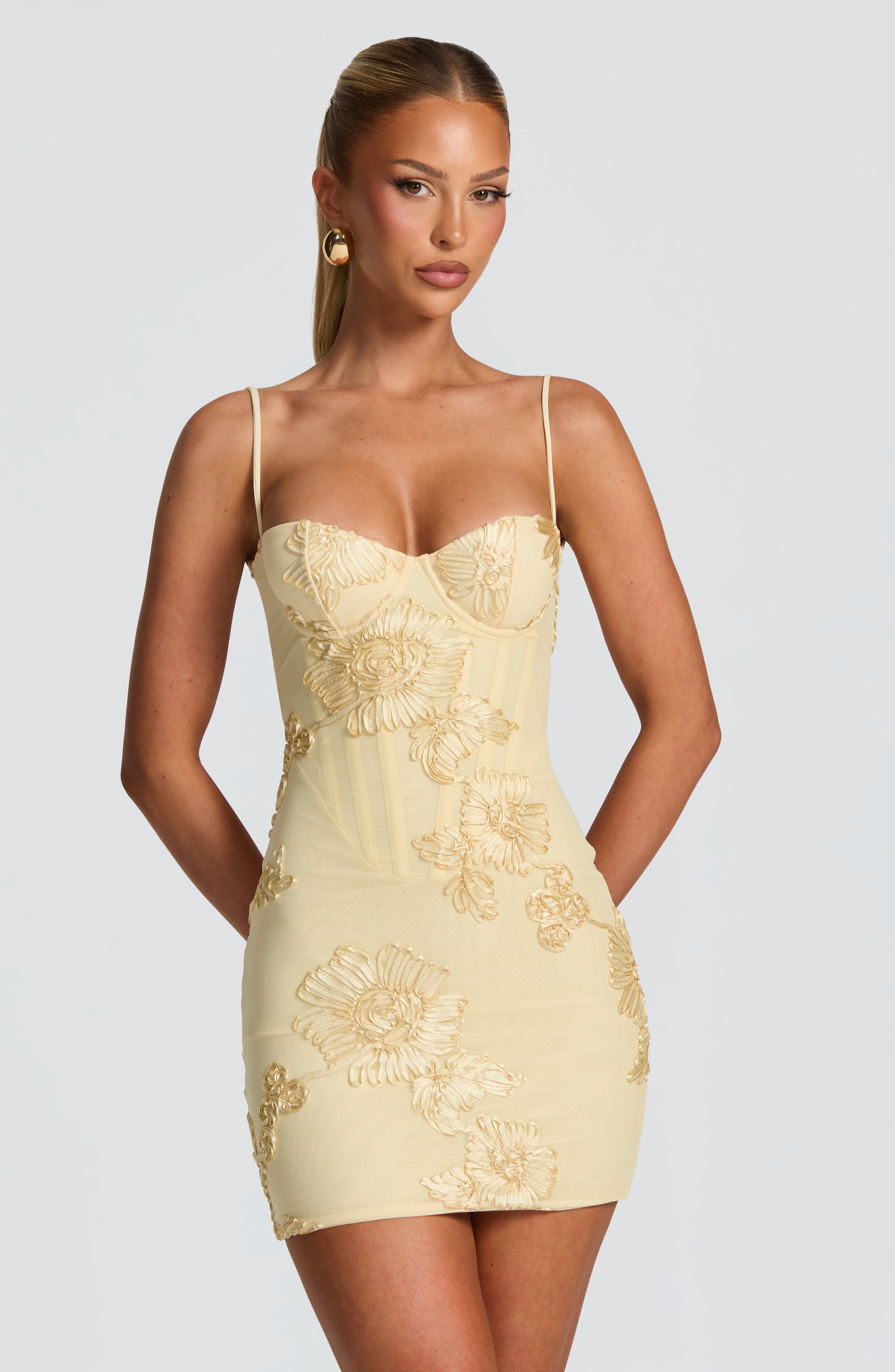 Isadora | Elegant Floral Corset Mini Dresses For Wedding Guests