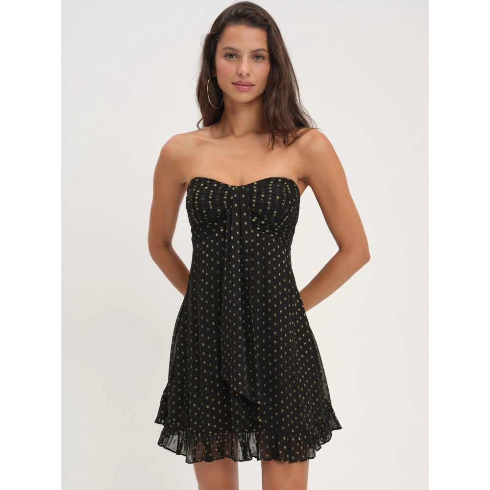 Delia | Floral Strapless Mini Winter Wedding Guest Dresses