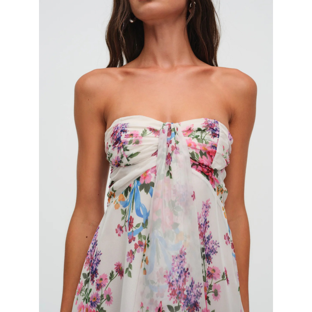Delia | Floral Strapless Mini Winter Wedding Guest Dresses