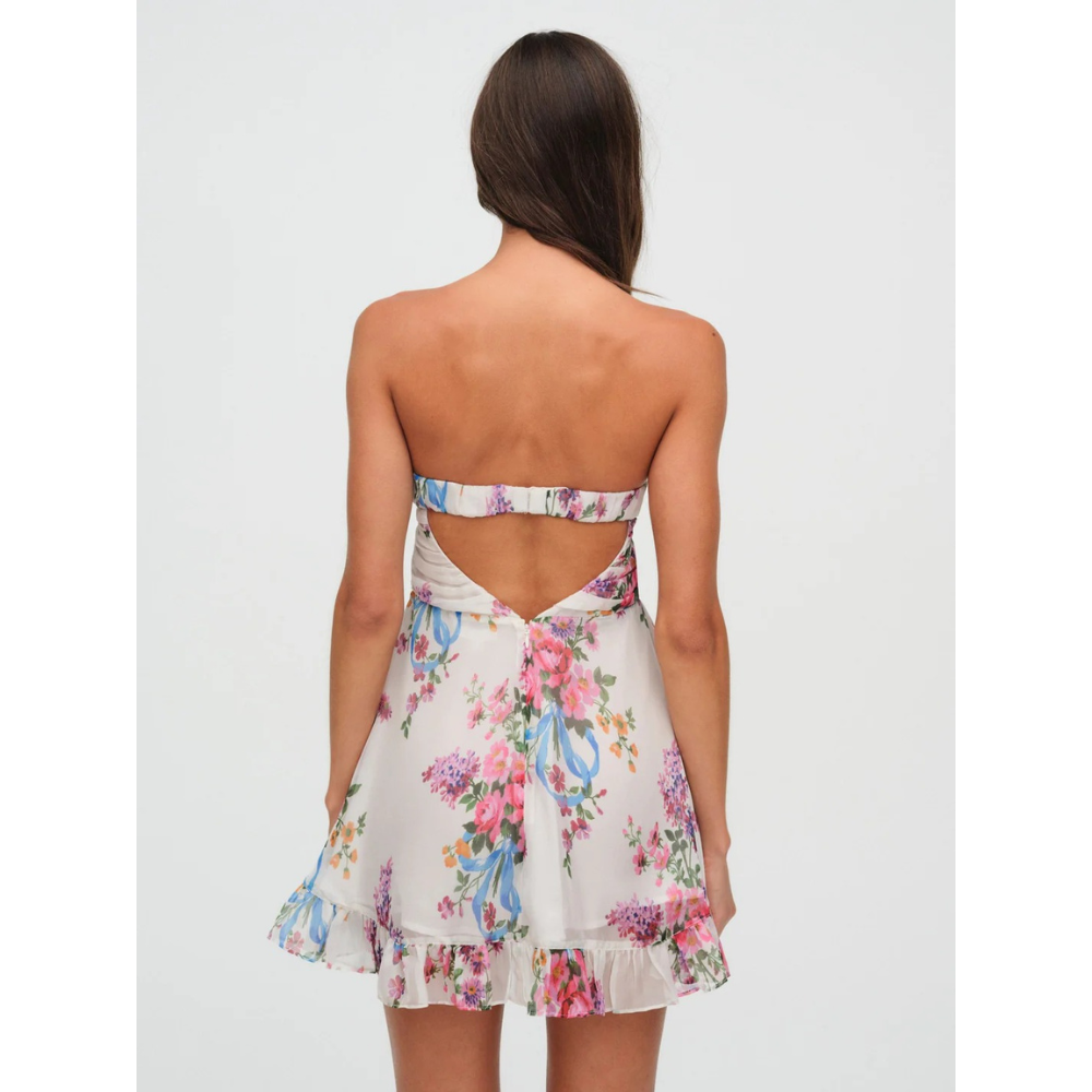 Delia | Floral Strapless Mini Winter Wedding Guest Dresses