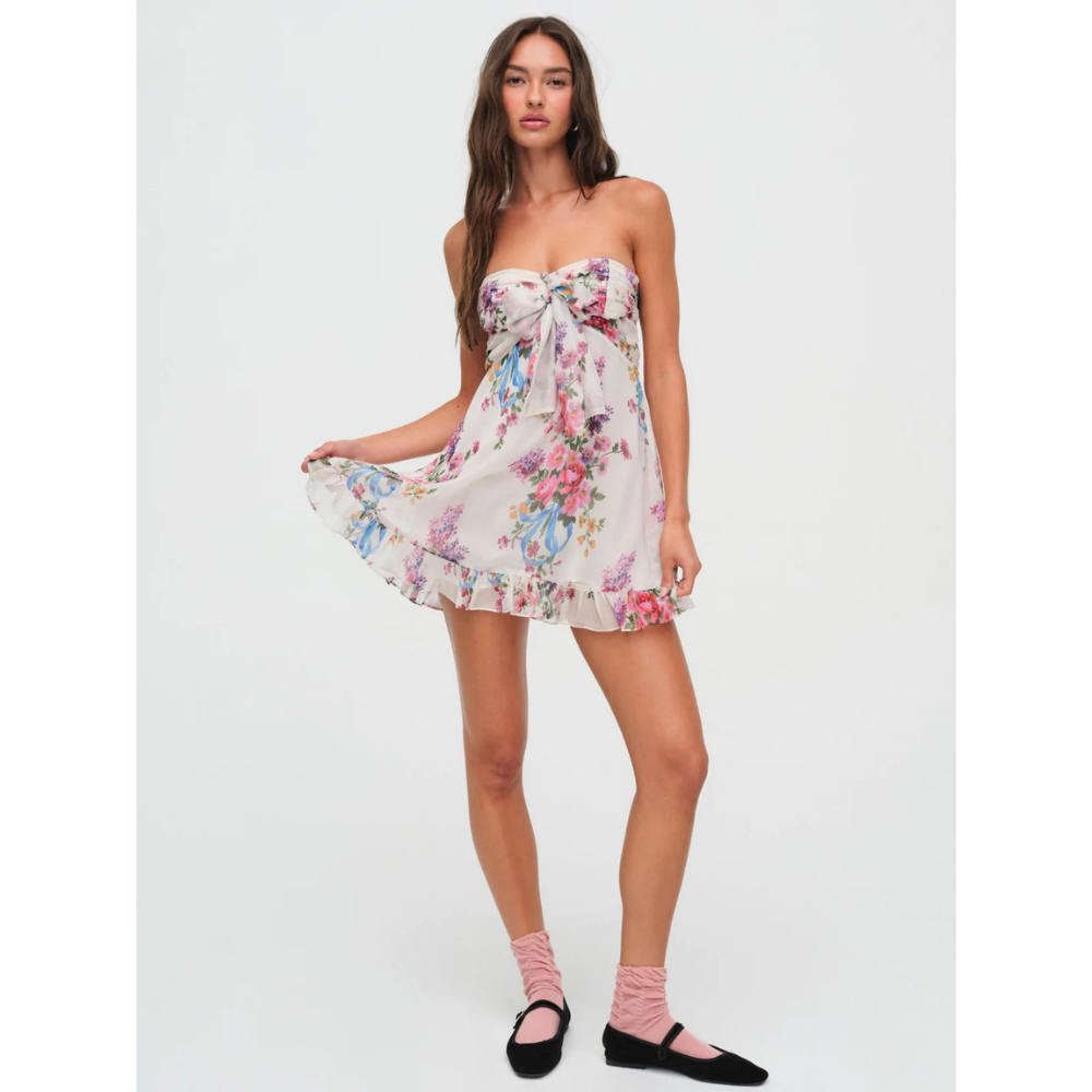 Delia | Floral Strapless Mini Winter Wedding Guest Dresses
