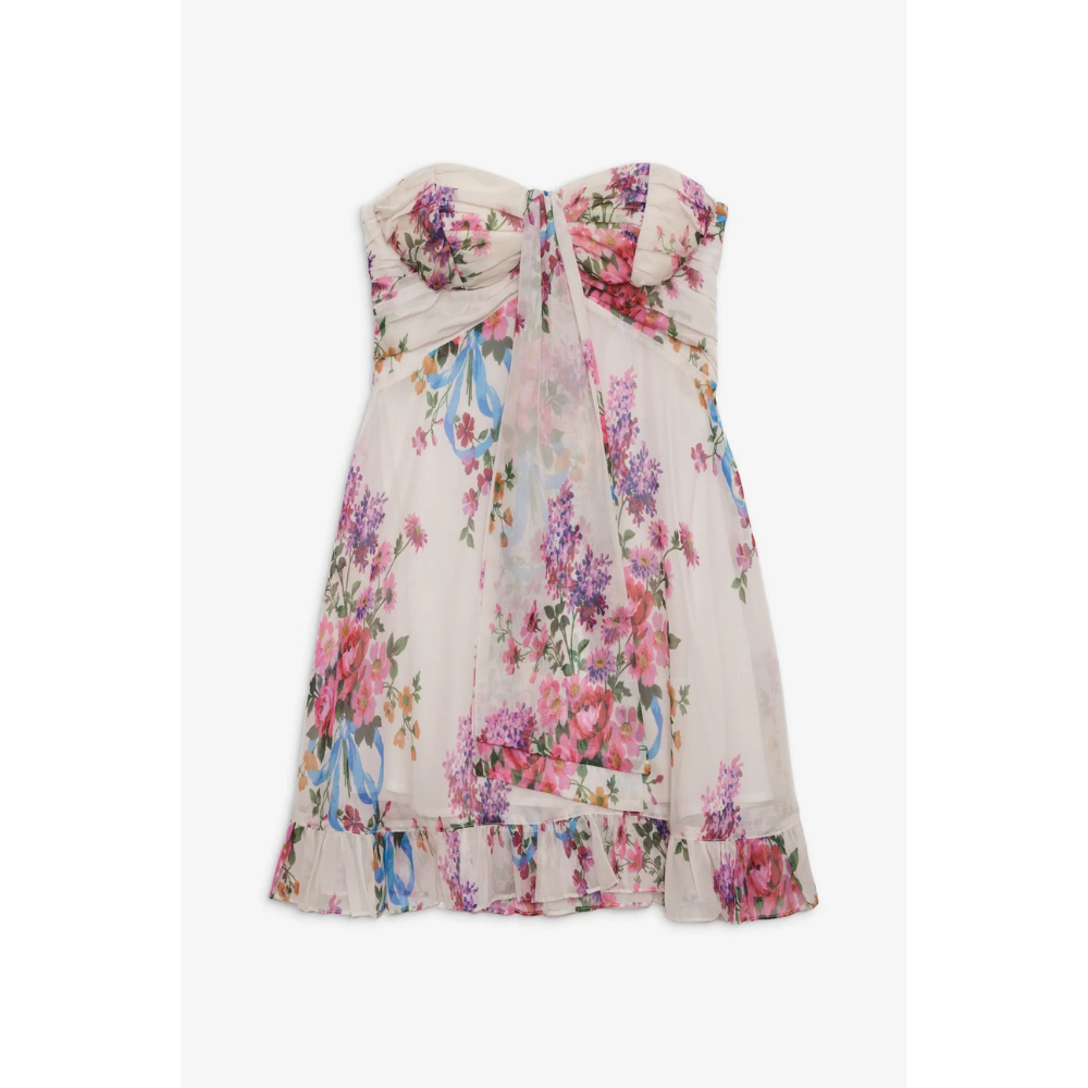 Delia | Floral Strapless Mini Winter Wedding Guest Dresses