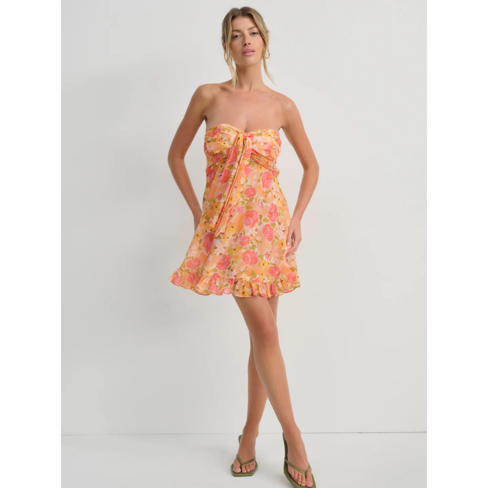 Delia | Floral Strapless Mini Winter Wedding Guest Dresses