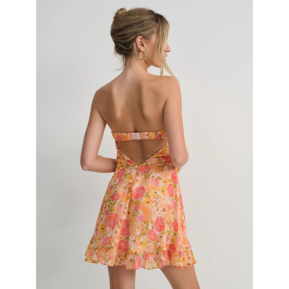Delia | Floral Strapless Mini Winter Wedding Guest Dresses