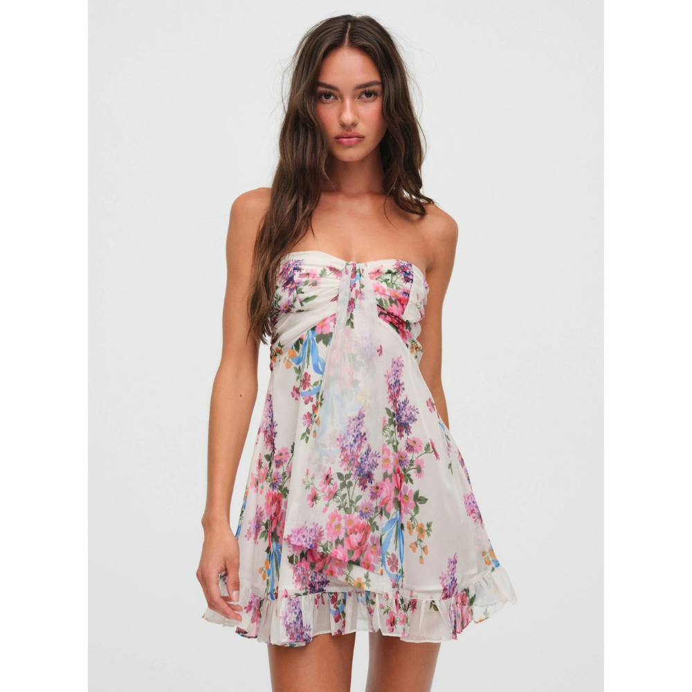 Delia | Floral Strapless Mini Winter Wedding Guest Dresses