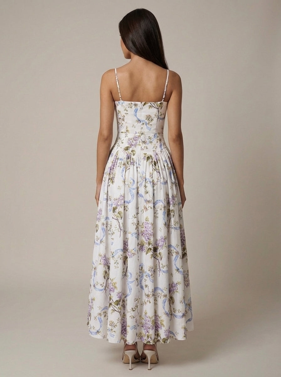Odette | Elegant Floral V-Neck Midi Dresses For Wedding Guests