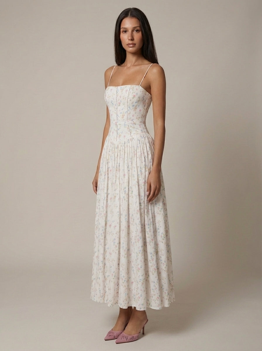 Odette | Elegant Floral V-Neck Midi Dresses For Wedding Guests