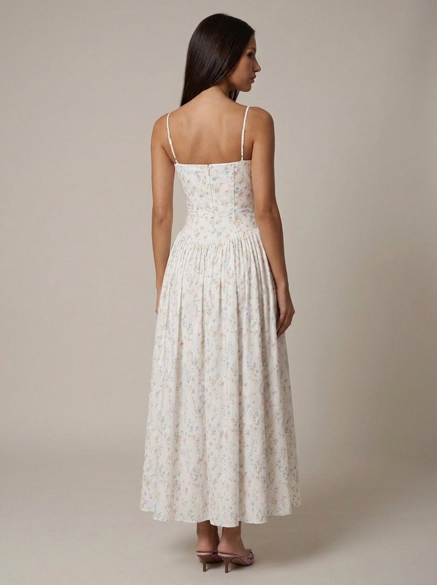 Odette | Elegant Floral V-Neck Midi Dresses For Wedding Guests