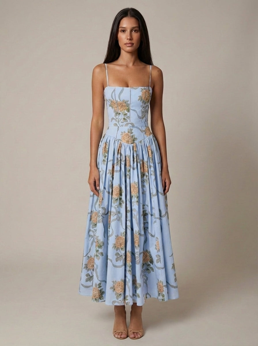Odette | Elegant Floral V-Neck Midi Dresses For Wedding Guests