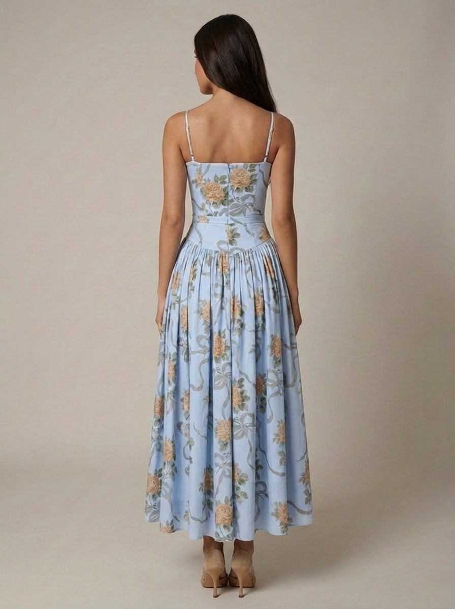 Odette | Elegant Floral V-Neck Midi Dresses For Wedding Guests
