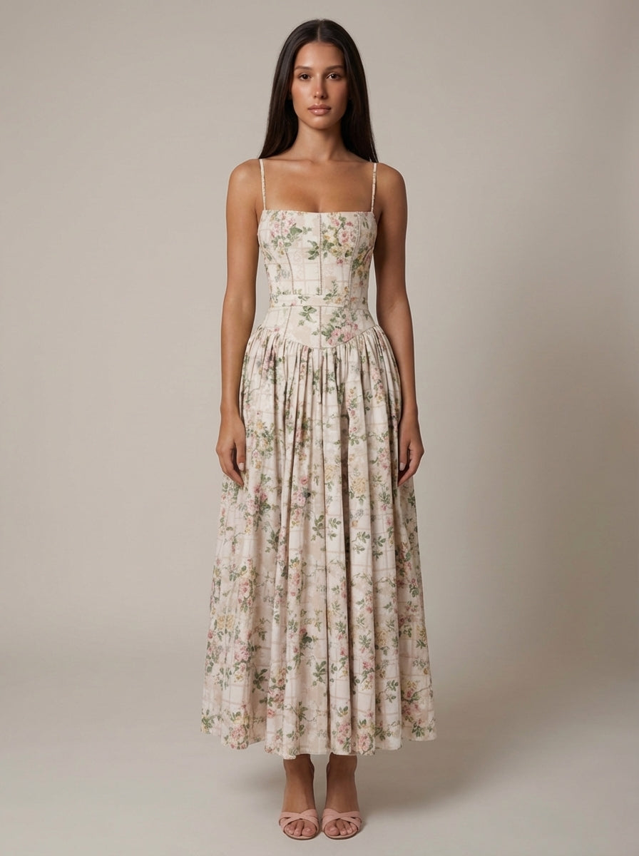 Odette | Elegant Floral V-Neck Midi Dresses For Wedding Guests