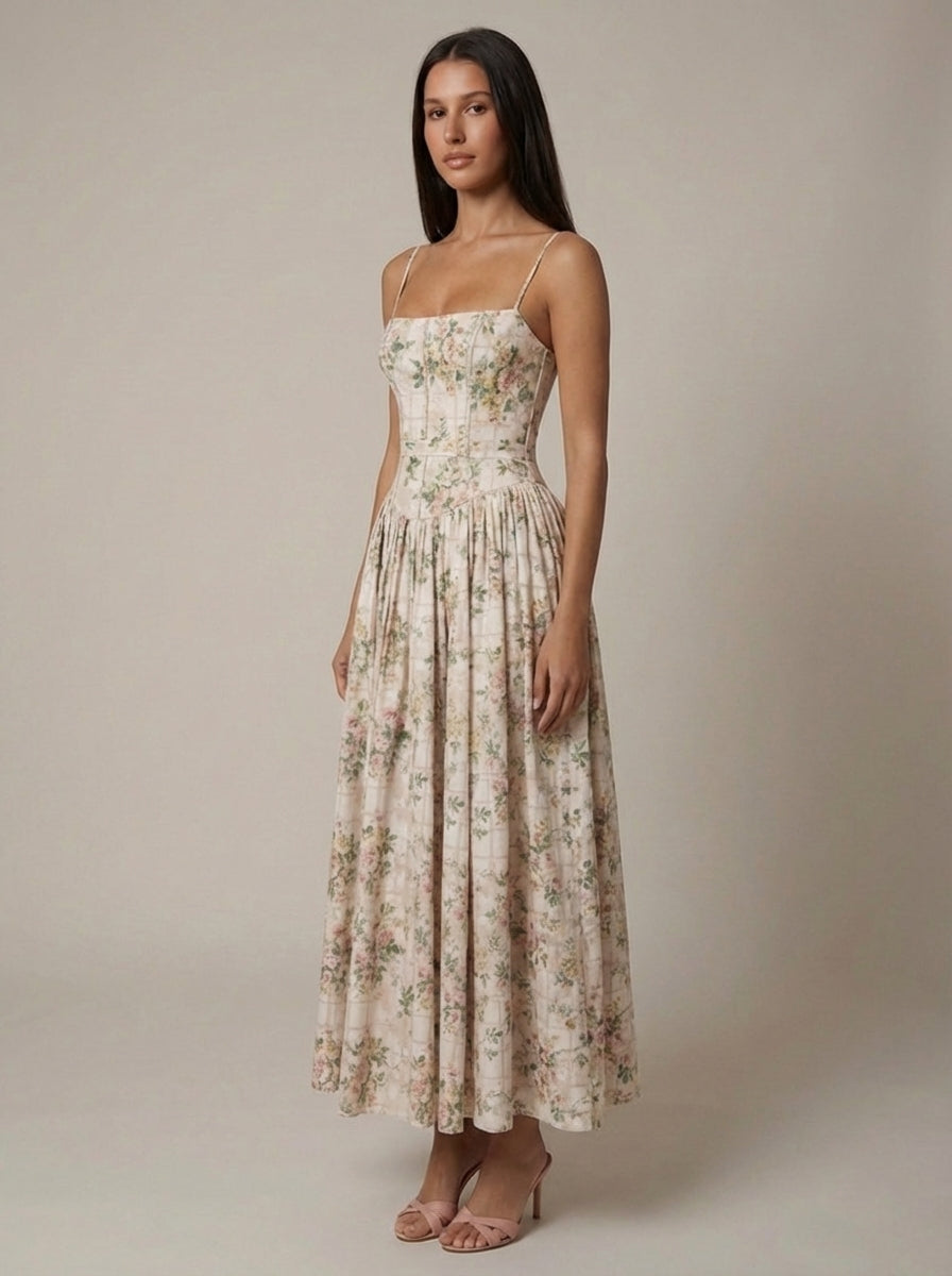 Odette | Elegant Floral V-Neck Midi Dresses For Wedding Guests