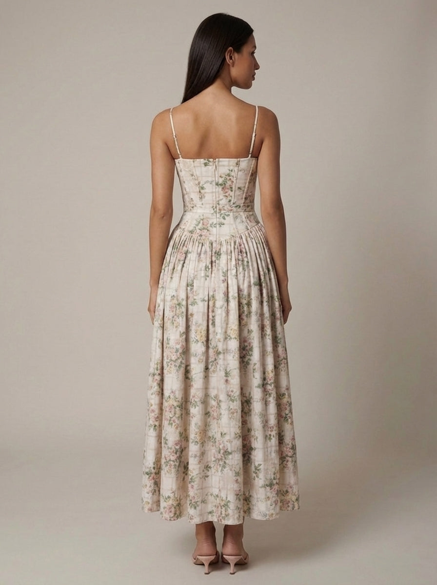 Odette | Elegant Floral V-Neck Midi Dresses For Wedding Guests