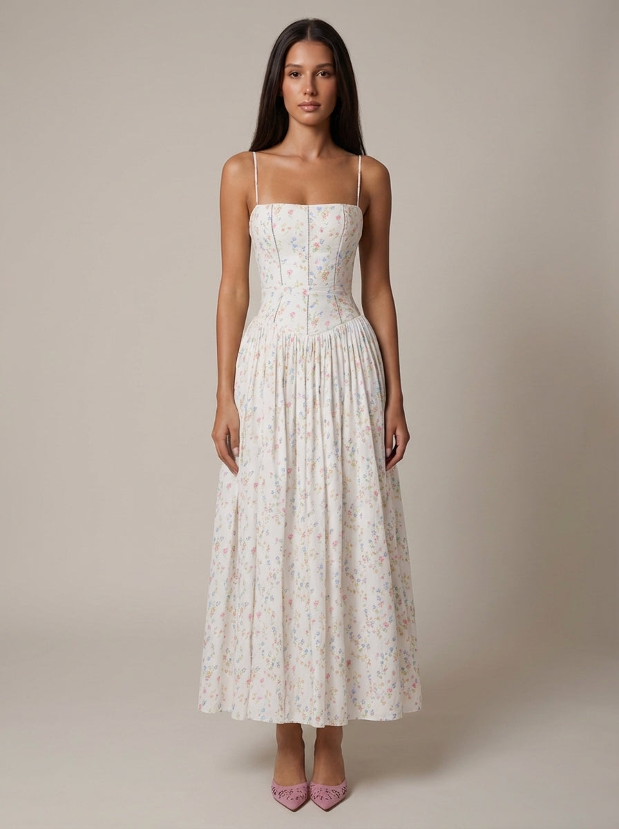 Odette | Elegant Floral V-Neck Midi Dresses For Wedding Guests