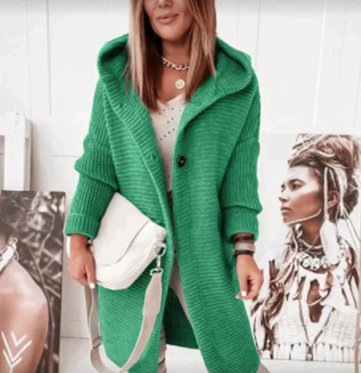 Isadora | Oversized Cable Knit Hooded Long Sweater Cardigan